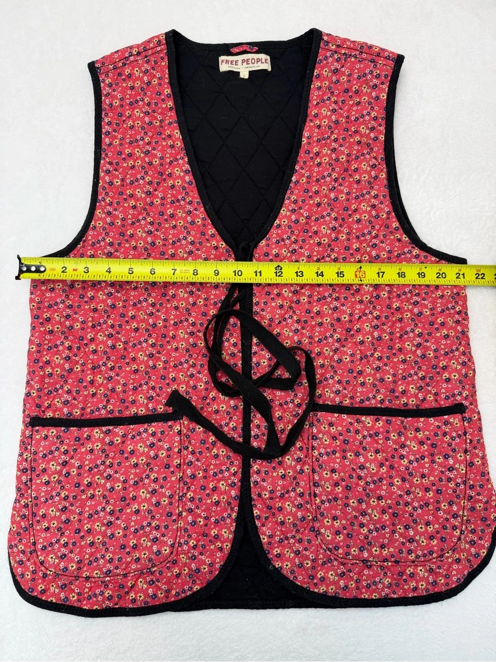 Free People Claudine Quilted Floral Vest Red Large L Tie Front Boho Cottagecore